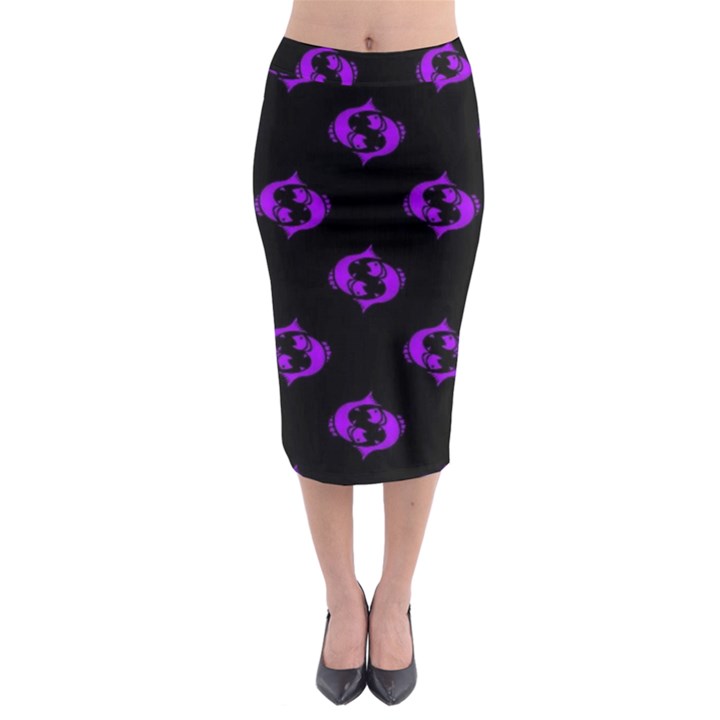 Purple Pisces On Black Background Midi Pencil Skirt