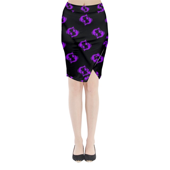 Purple Pisces On Black Background Midi Wrap Pencil Skirt