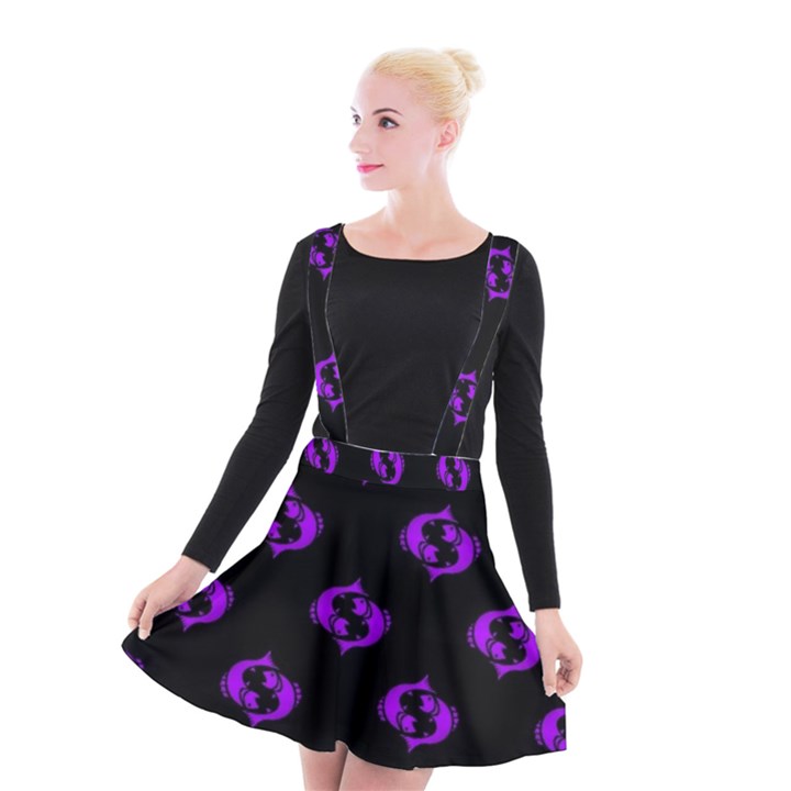 Purple Pisces On Black Background Suspender Skater Skirt