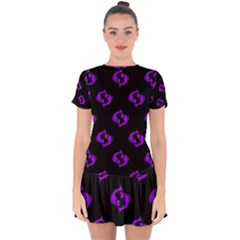 Purple Pisces On Black Background Drop Hem Mini Chiffon Dress by allthingseveryone