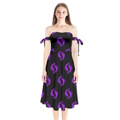 Purple Pisces On Black Background Shoulder Tie Bardot Midi Dress by allthingseveryone