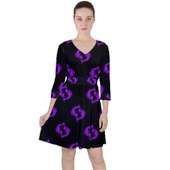 Purple Pisces On Black Background Ruffle Dress