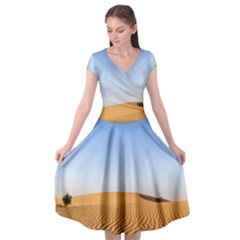 Desert Dunes With Blue Sky Cap Sleeve Wrap Front Dress by Ucco