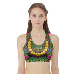 Bohemian Chic In Fantasy Style Sports Bra With Border by pepitasart