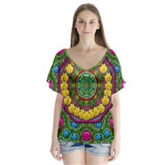 Bohemian Chic In Fantasy Style V-neck Flutter Sleeve Top by pepitasart