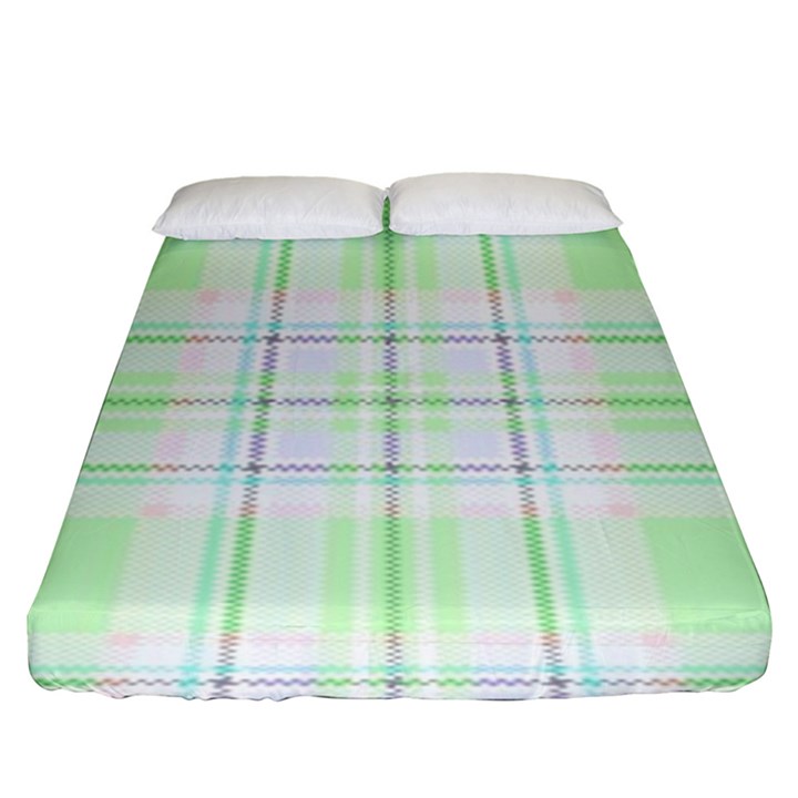 Green Pastel Plaid Fitted Sheet (King Size)