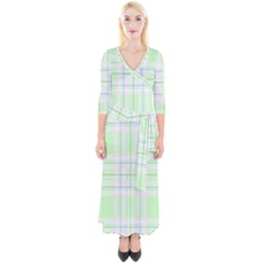 Green Pastel Plaid Quarter Sleeve Wrap Maxi Dress