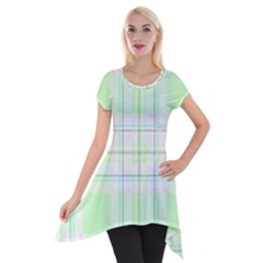 Green Pastel Plaid Short Sleeve Side Drop Tunic by allthingseveryone