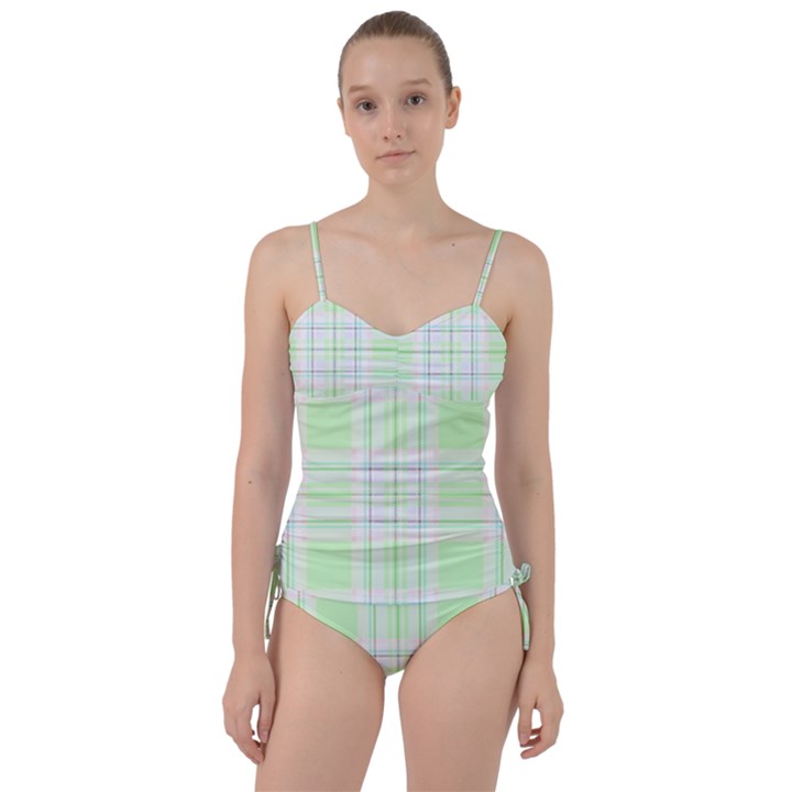 Green Pastel Plaid Sweetheart Tankini Set