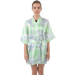 Green Pastel Plaid Quarter Sleeve Kimono Robe