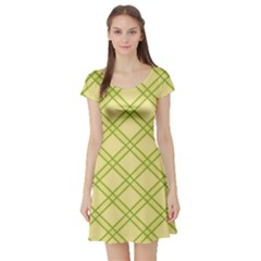 Tartan (yellow And Green)  Short Sleeve Skater Dress by berwies