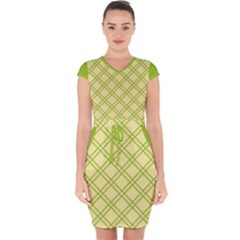 Tartan (yellow And Green)  Capsleeve Drawstring Dress 