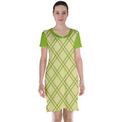 Tartan (yellow And Green)  Short Sleeve Nightdress by berwies