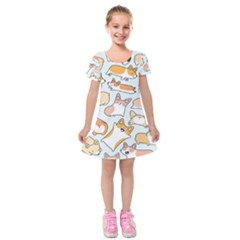 Corgilicious Corgi Doodle Art Kids  Short Sleeve Velvet Dress by Celenk