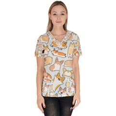 Corgilicious Corgi Doodle Art Scrub Top