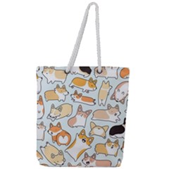 Corgilicious Corgi Doodle Art Full Print Rope Handle Tote (large)