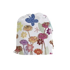 Flowers Butterflies Dragonflies Drawstring Pouches (large)  by Celenk