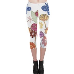 Flowers Butterflies Dragonflies Capri Leggings  by Celenk