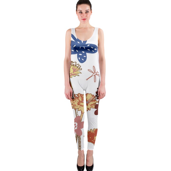 Flowers Butterflies Dragonflies OnePiece Catsuit