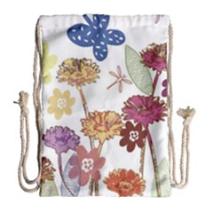 Flowers Butterflies Dragonflies Drawstring Bag (large) by Celenk