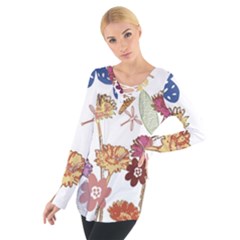 Flowers Butterflies Dragonflies Tie Up Tee by Celenk