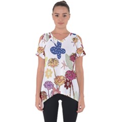 Flowers Butterflies Dragonflies Cut Out Side Drop Tee by Celenk