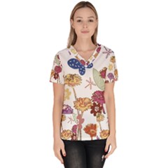 Flowers Butterflies Dragonflies Scrub Top by Celenk