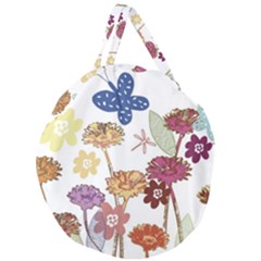 Flowers Butterflies Dragonflies Giant Round Zipper Tote