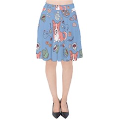 Dog Corgi Pattern Velvet High Waist Skirt