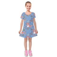 Dog Corgi Pattern Kids  Short Sleeve Velvet Dress by Celenk