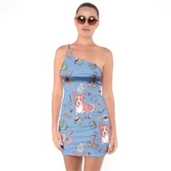 Dog Corgi Pattern One Soulder Bodycon Dress by Celenk