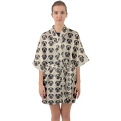 Puppy Dog Pug Pup Graphic Quarter Sleeve Kimono Robe