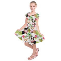 Hula Corgis Fabric Kids  Short Sleeve Dress by Celenk