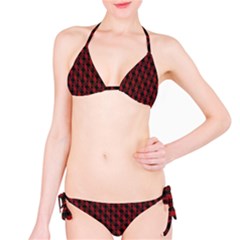 Black And Red Quilted Design Bikini Set