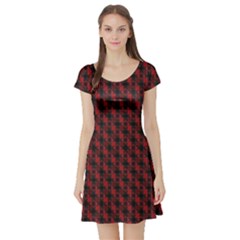 Black And Red Quilted Design Short Sleeve Skater Dress