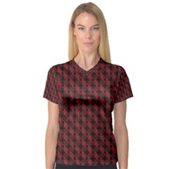 Black And Red Quilted Design V-Neck Sport Mesh Tee