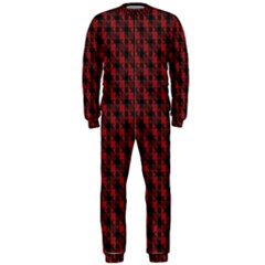 Black And Red Quilted Design OnePiece Jumpsuit (Men) 