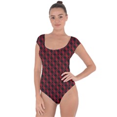 Black And Red Quilted Design Short Sleeve Leotard 