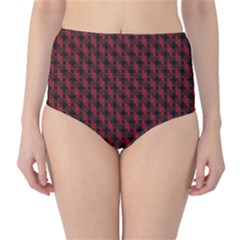 Black And Red Quilted Design High-Waist Bikini Bottoms