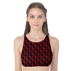 Black And Red Quilted Design Tank Bikini Top