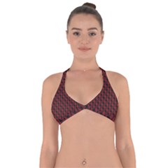 Black And Red Quilted Design Halter Neck Bikini Top