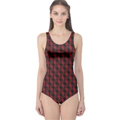 Black And Red Quilted Design One Piece Swimsuit