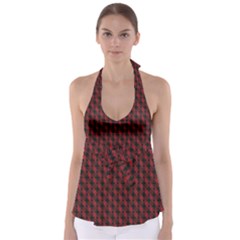 Black And Red Quilted Design Babydoll Tankini Top