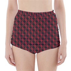 Black And Red Quilted Design High-Waisted Bikini Bottoms