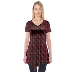 Black And Red Quilted Design Short Sleeve Tunic 