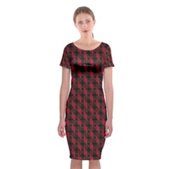 Black And Red Quilted Design Classic Short Sleeve Midi Dress