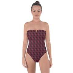 Black And Red Quilted Design Tie Back One Piece Swimsuit