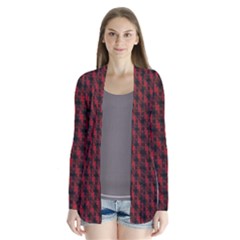 Black And Red Quilted Design Drape Collar Cardigan