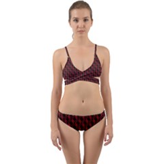 Black And Red Quilted Design Wrap Around Bikini Set