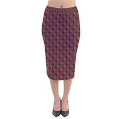 Black And Red Quilted Design Velvet Midi Pencil Skirt